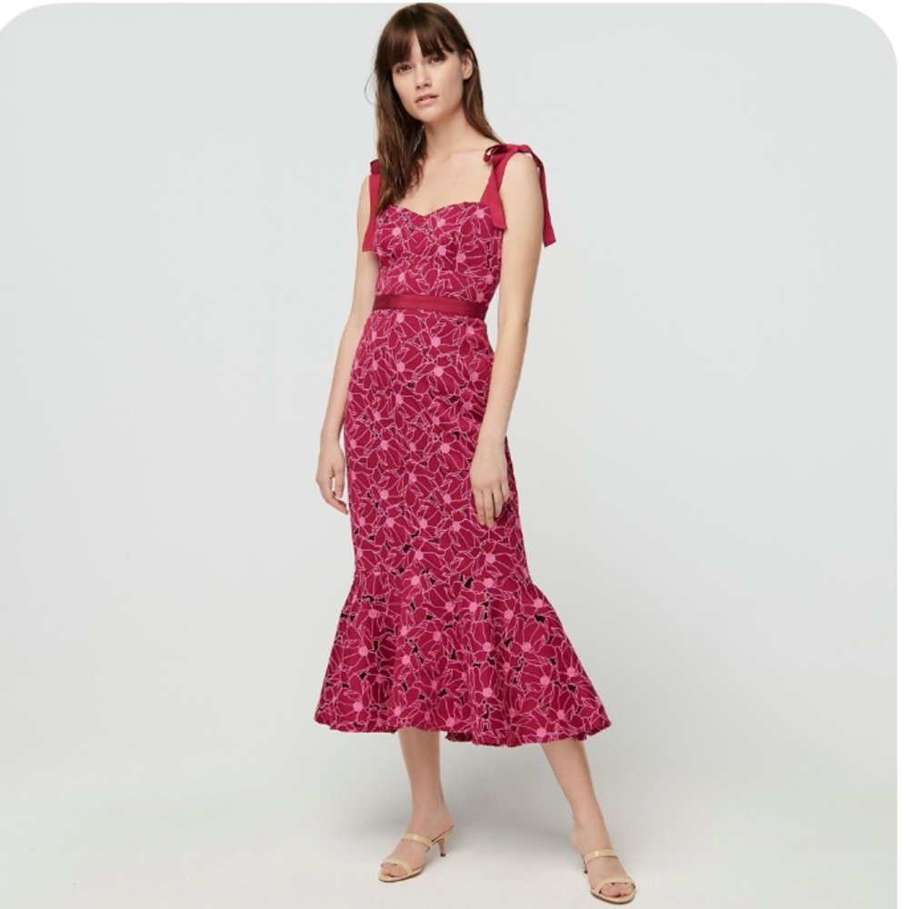 J. Crew Eyelet Midi Dress with Flounce Hem